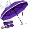Folding Windproof Umbrella for Rain Vented Double Canopy with Real Wood Handle and Automatic Open & Close 41 inch (103 cm) diameter - Purple 1 Luxurious compact windproof umbrella for rain - fast drying fabric with real wood handle and purple 15