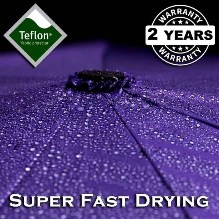 Luxurious folding compact windproof umbrella for rain - fast drying fabric with real wood handle purple 2