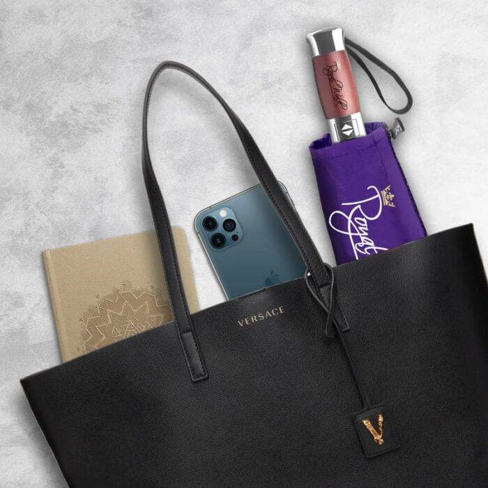 Luxurious compact windproof umbrella for rain - fast drying fabric with real wood handle and purple 4