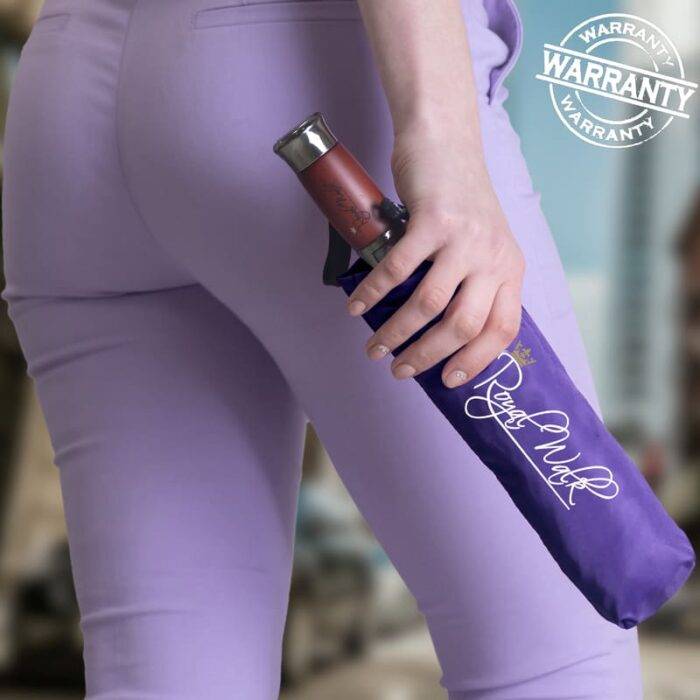 Luxurious compact folding windproof umbrella for rain - fast drying fabric with real wood handle and vented double canopy purple 1