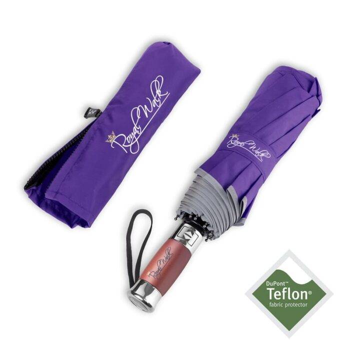 Luxurious compact folding windproof umbrella for rain - real wood handle and vented double canopy purple 6