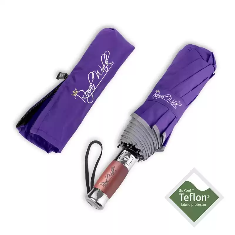 Luxurious compact folding windproof umbrella for rain - real wood handle and vented double canopy purple 6
