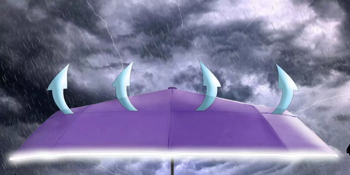Luxurious compact windproof umbrella for rain - fast drying fabric with real wood handle and purple 18