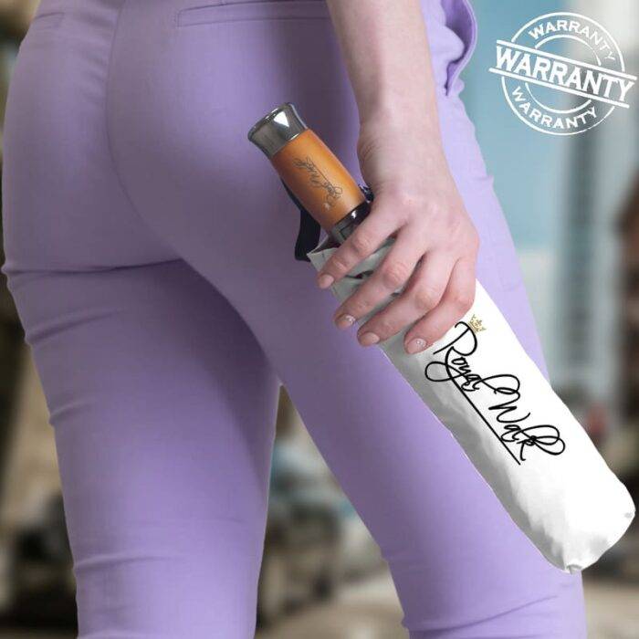 Luxurious compact folding windproof umbrella for rain - fast drying fabric with real wood handle white 111