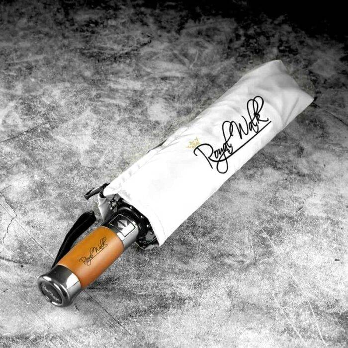 Luxurious compact folding windproof umbrella for rain - fast drying fabric with real wood handle white 110