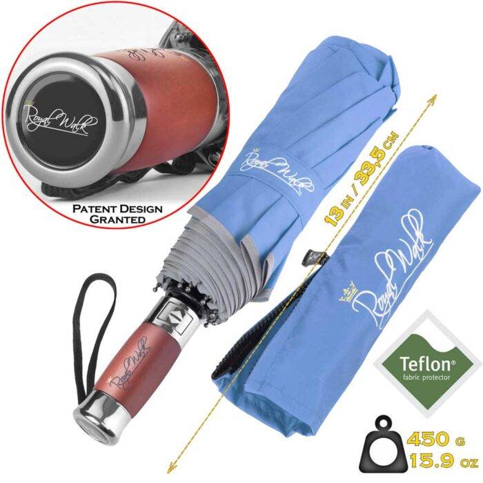 Folding Windproof Umbrella for Rain Vented Double Canopy with Real Wood Handle and Automatic Open & Close 41 inch (103 cm) diameter – Light Blue 28 Luxurious folding windproof umbrella for rain - fast drying fabric with real wood handle and vented double canopy slate blue 4 3