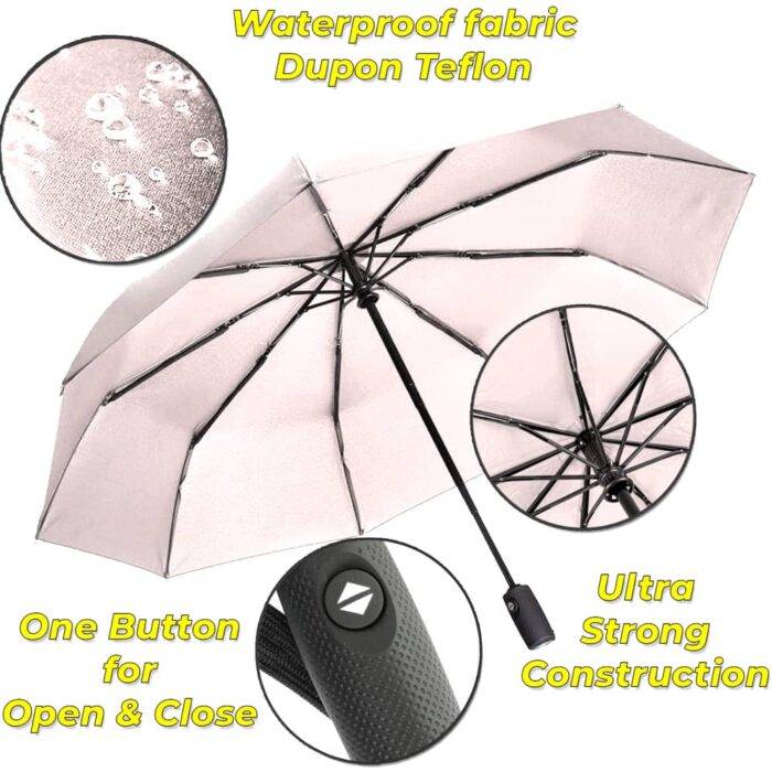 Compact Folding Umbrella for Rain Windproof Automatic Open Close (102 cm) diameter - Beige 1