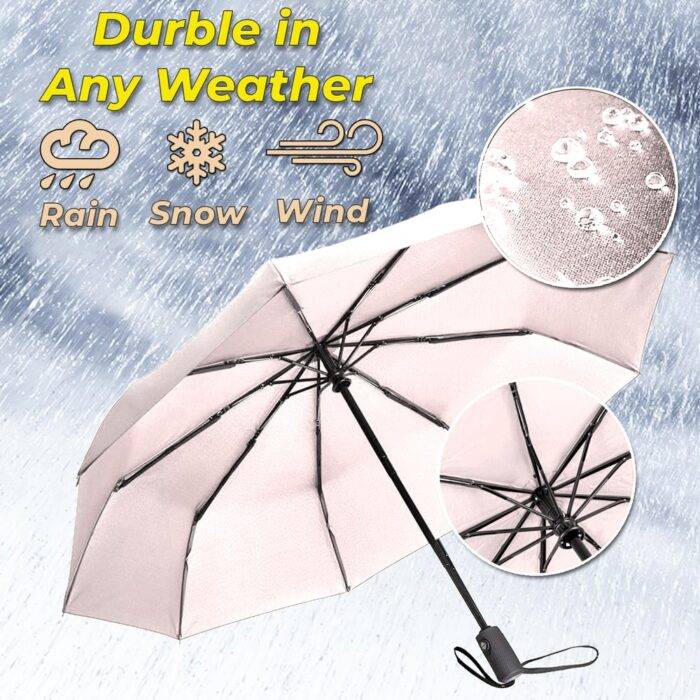 Compact Folding Umbrella for Rain Windproof Automatic Open Close (102 cm) diameter - Beige 12