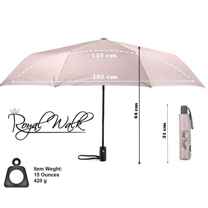 Compact Folding Umbrella for Rain Windproof Automatic Open Close (102 cm) diameter - Beige 15