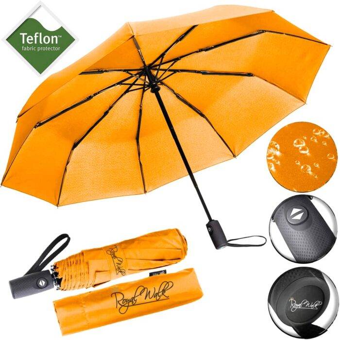 Compact Folding Umbrella for Rain Windproof Automatic Open Close (102 cm) diameter - Orange 1