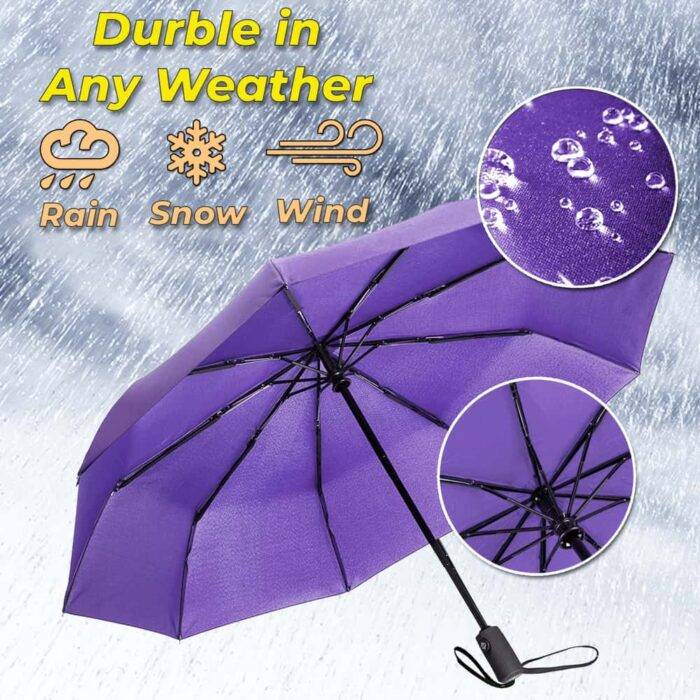Compact Folding Umbrella for Rain Windproof Automatic Open Close (102 cm) diameter - Purple 15
