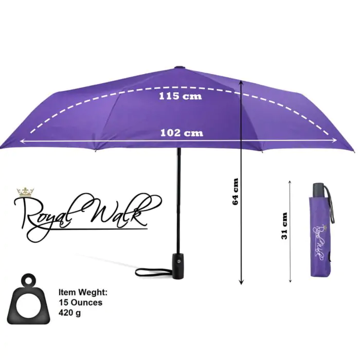 Umbrelă pliabilă compactă pentru ploaie, rezistentă la vânt, cu deschidere și închidere automată (102 cm) diametru - Purple 18