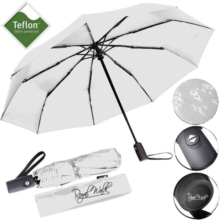 Compact Folding Umbrella for Rain Windproof Automatic Open Close (102 cm) diameter - White 13