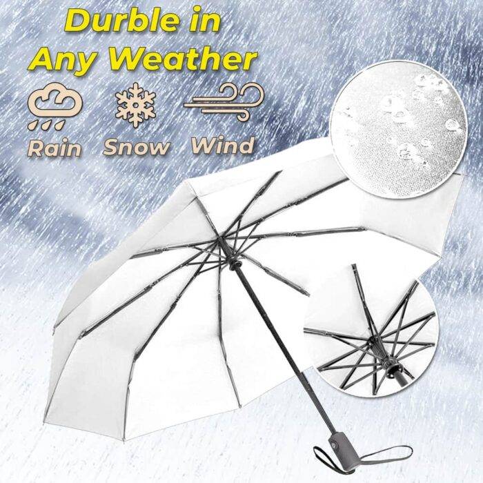 Compact Folding Umbrella for Rain Windproof Automatic Open Close (102 cm) diameter - White 14
