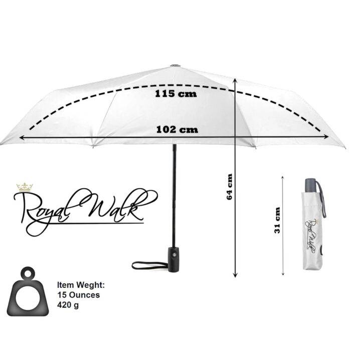 Compact Folding Umbrella for Rain Windproof Automatic Open Close (102 cm) diameter - White 16