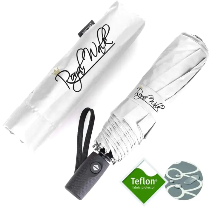 Compact Folding Umbrella for Rain Windproof Automatic Open Close (102 cm) diameter - White 19